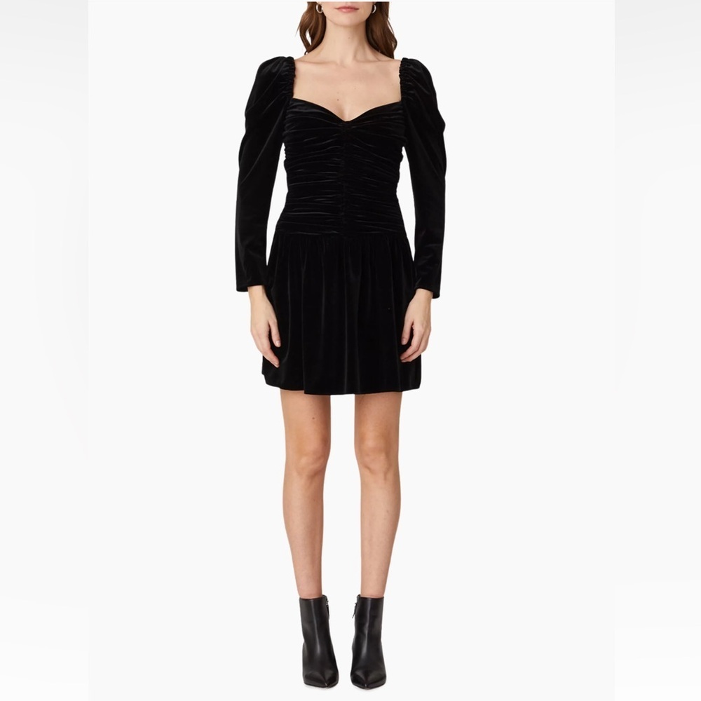 Shoshanna Mari Black Ruched Velvet Minidress Sz 0